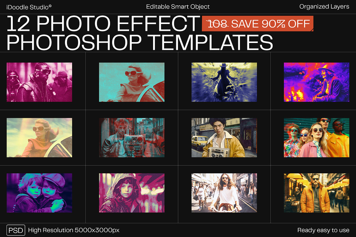 12 Photo Effect Templates, a Layer Style Add-On by iDoodle Studio (Photo 1 of 6)