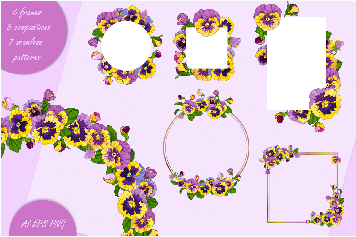 Pansies violets floral collection, an Illustration by EshaStudio (Photo 2 of 8)