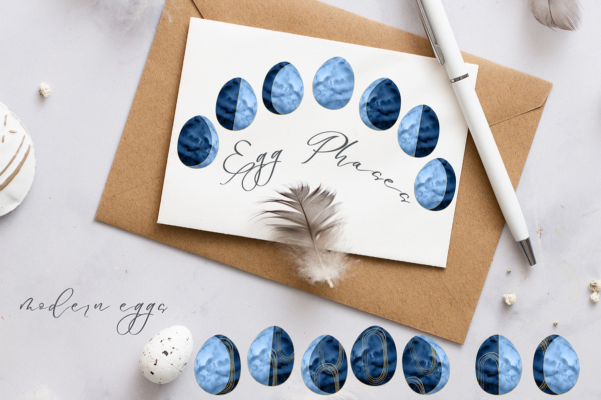 MODERN BLUE SHAPES Watercolor Set, an Object Graphic by Cat In Colour (Photo 5 of 10)