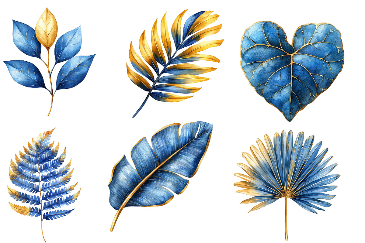 Blue and Gold Tropical Leaves, an Illustration by Designworld (Photo 6 of 7)