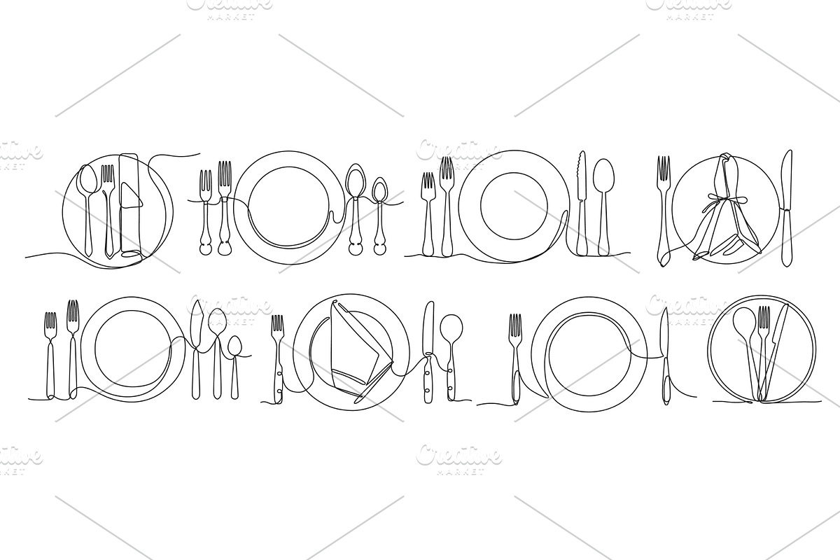 Continuous one line served plate, a Food Illustration by winwin.art
