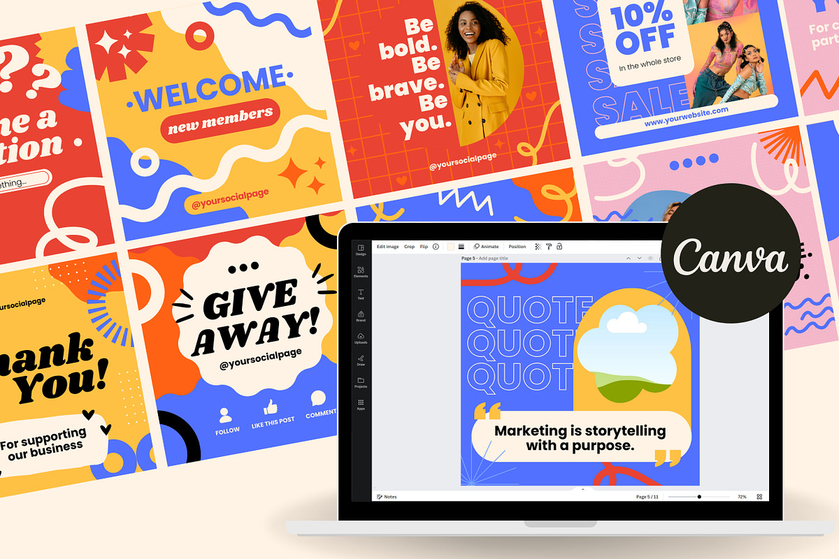 70 Playful Instagram Canva Template, a Templates & Theme by TemplateCastleStore (Photo 6 of 10)
