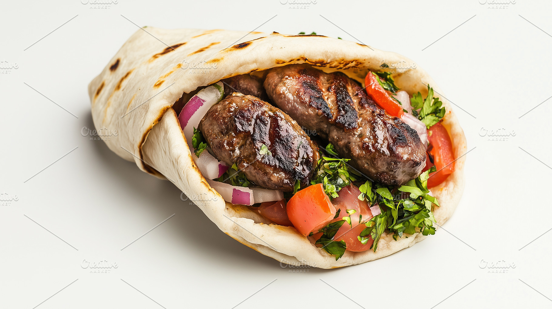 Grilled kofta kebab wrap with meat,, a Food & Drink Photo by MistyDay