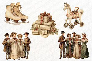 Antique Christmas Watercolor Clipart