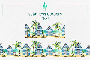 Tropical Island Watercolor Clip Art