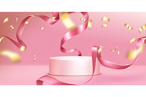 Pink podium stage with gold confetti, an Object Illustration by art PVP - market