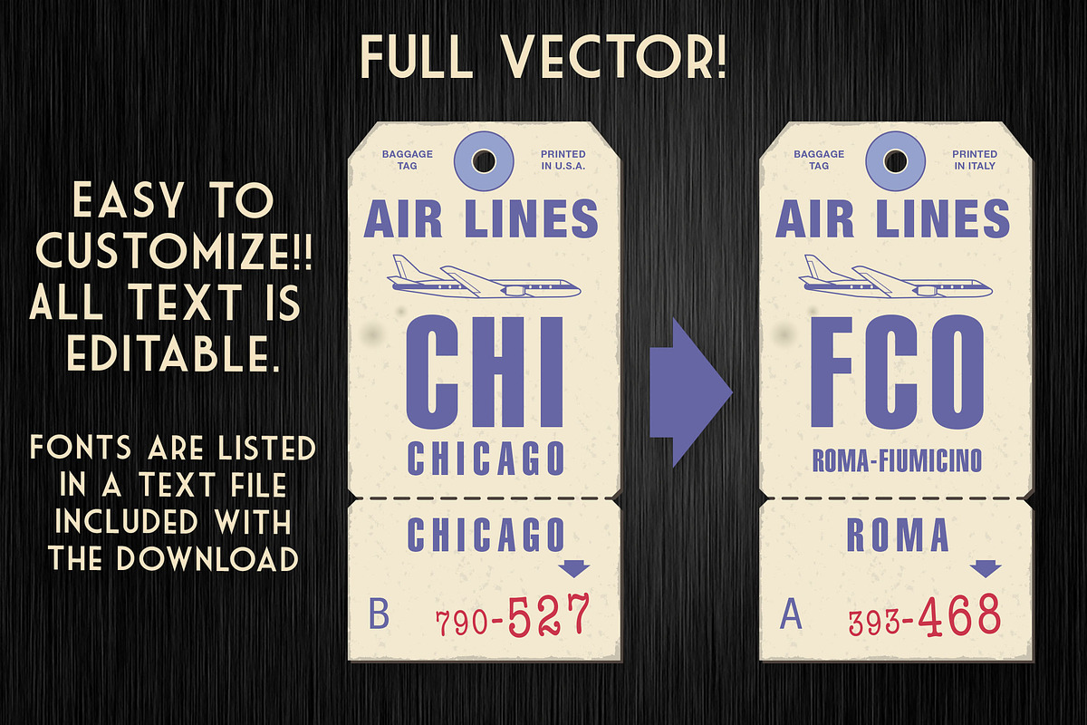 Vector Customizable Luggage Tags, a Texture Illustration by FourLeafLover (Photo 4 of 5)