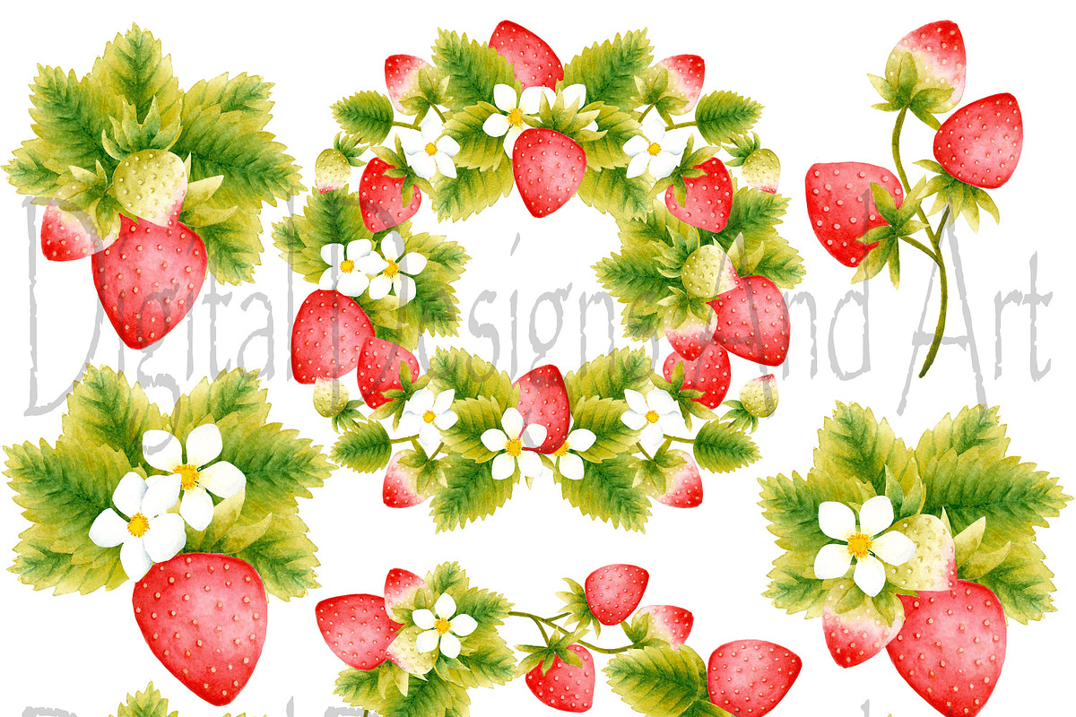 Strawberry clipart, an Illustration by DarinaDigital (Photo 2 of 4)