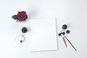 Red Rose Flatlay W/ Calligraphy Ink