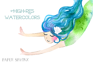 Sweet Mermaids Watercolor Pack