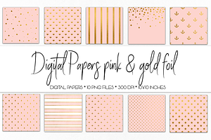 Digital Paper Pink and Gold Foil