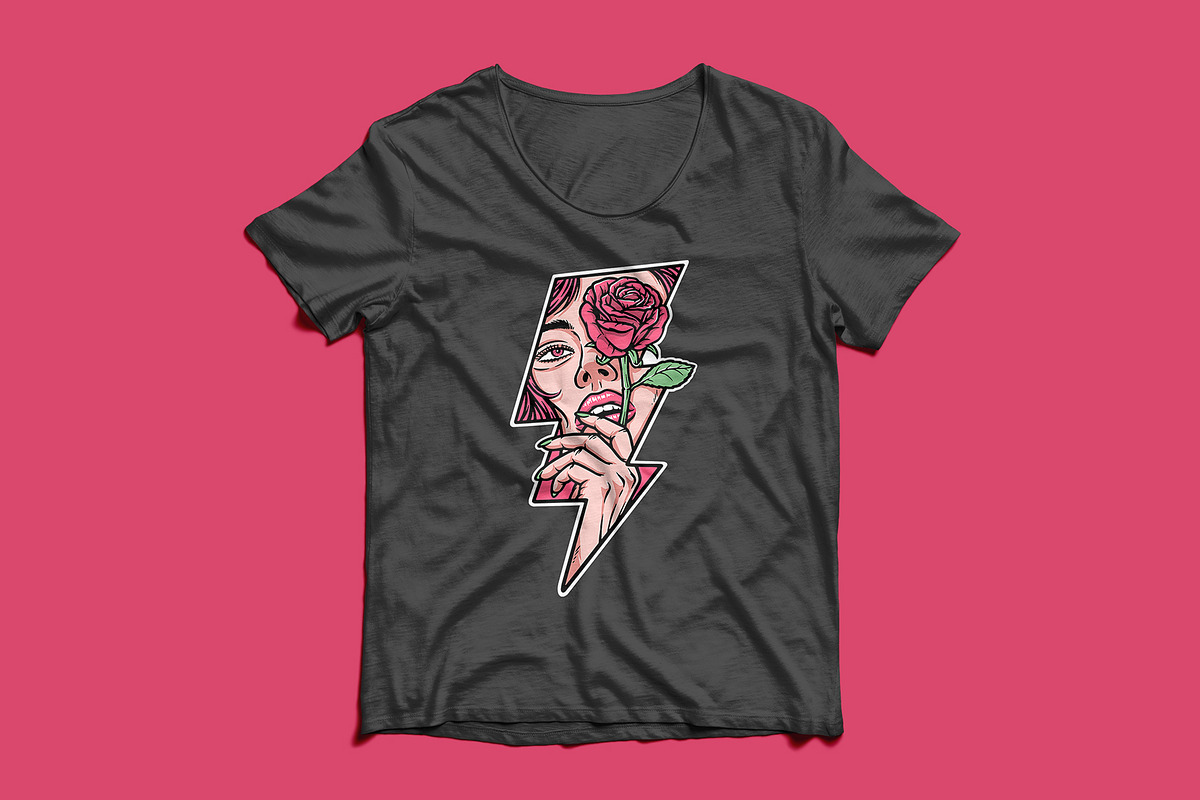 beautiful woman holding rose flower, a Person Illustration by gunaonedesign (Photo 3 of 4)