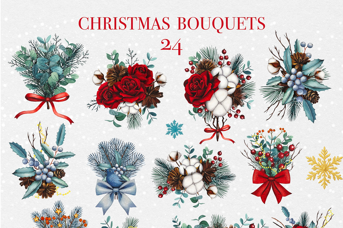 Christmas Magic Watercolor Clipart, a Seasonal Illustration by DiashaArt (Photo 6 of 18)
