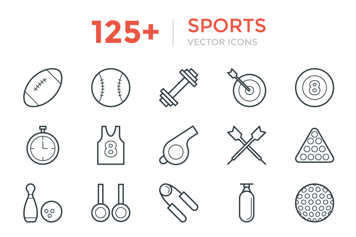 125+ Sports Vector Icons, an Outline Icon by Vectors Market (Photo 1 of 3)