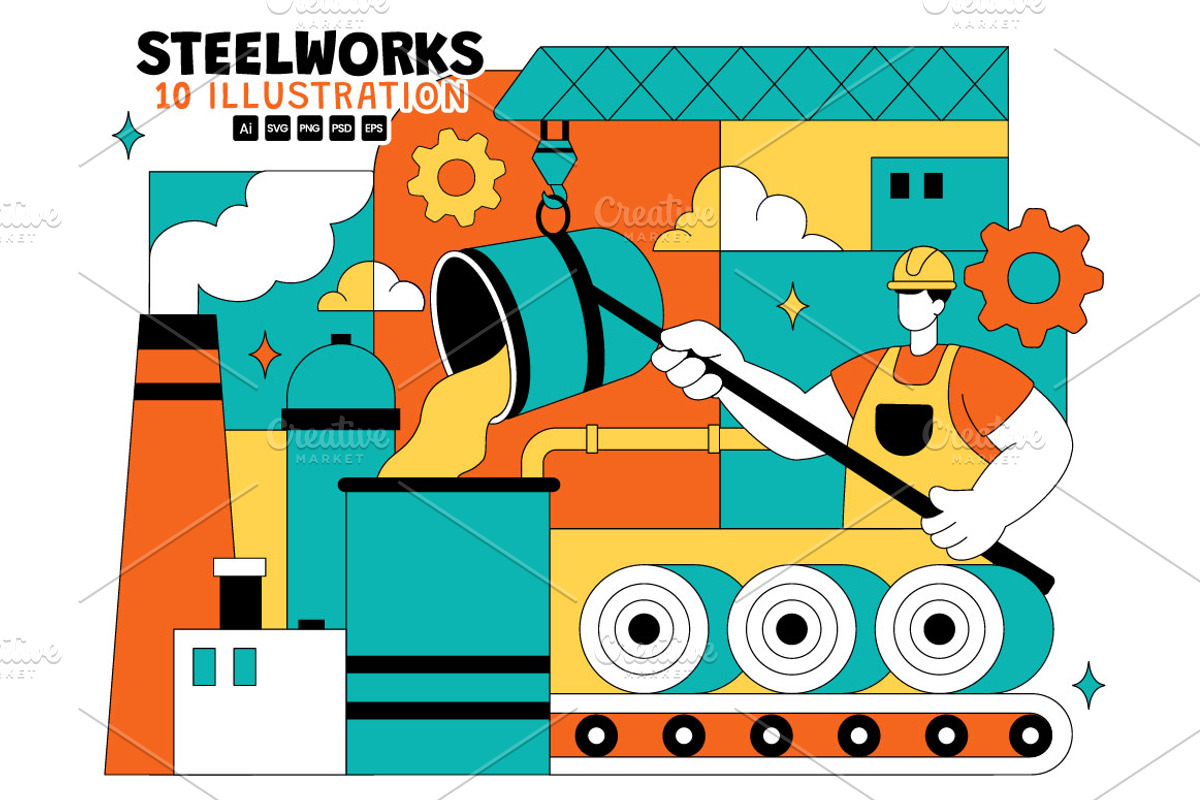 10 Steelworks Vector Illustration, a Technology Illustration by denayunebgt (Photo 1 of 4)