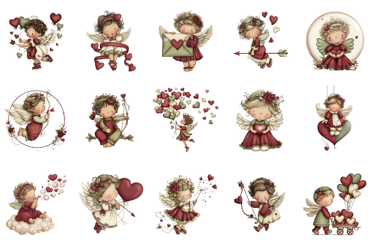 Whimsical Cupid Valentine Clipart, an Illustration by designcity5 (Photo 3 of 5)