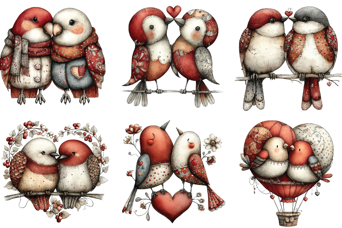 Whimsical Valentine Love Birds PNG, an Illustration by CraftArtStudio (Photo 6 of 6)