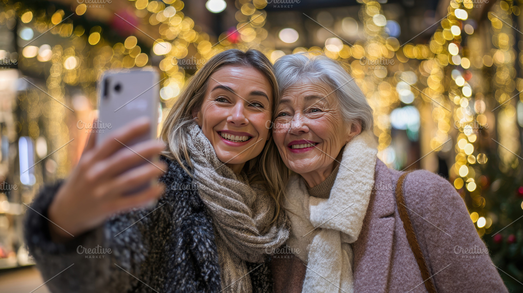 Two women share holiday joy, a Photo by Beautiful things