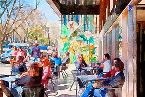 People In Street Cafe Of Lisbon