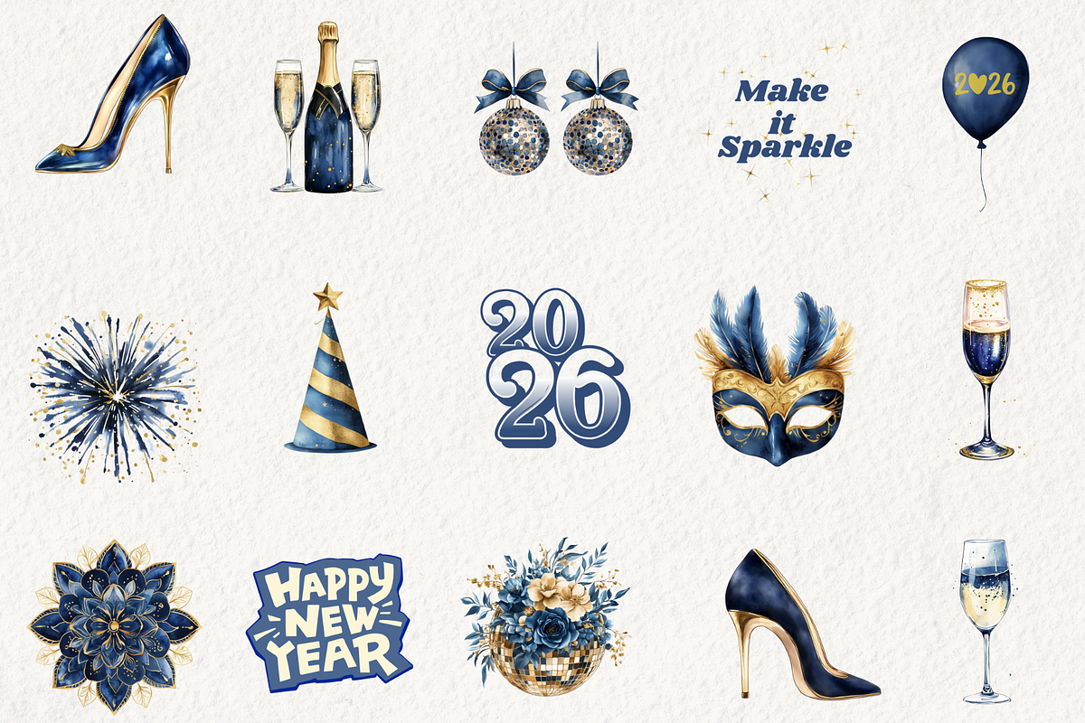 New Year's Midnight Glam Clipart, an Illustration by NadiaTheronArt (Photo 3 of 5)