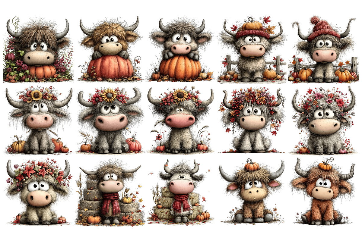 Autumn Highland Cow Clipart, an Animal Illustration by Nicolle's Colorful Art (Photo 5 of 6)