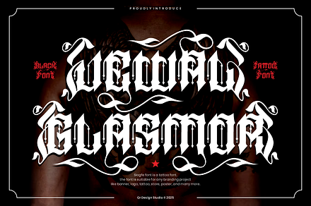 Jewal Glasmor - Tattoo Font, a Blackletter Font by QR Design Studio