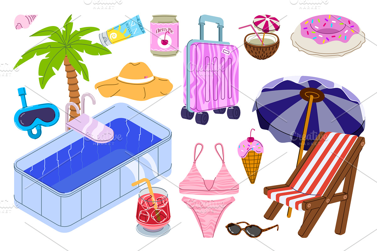 Summer Vacation Set, an Object Illustration by alexdndz