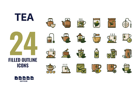 24 Tea Filled Outline Icons