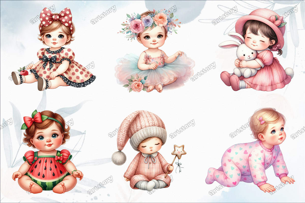 Cute Baby Girl Watercolor Clipart, a Graphic by designcity5 (Photo 2 of 5)