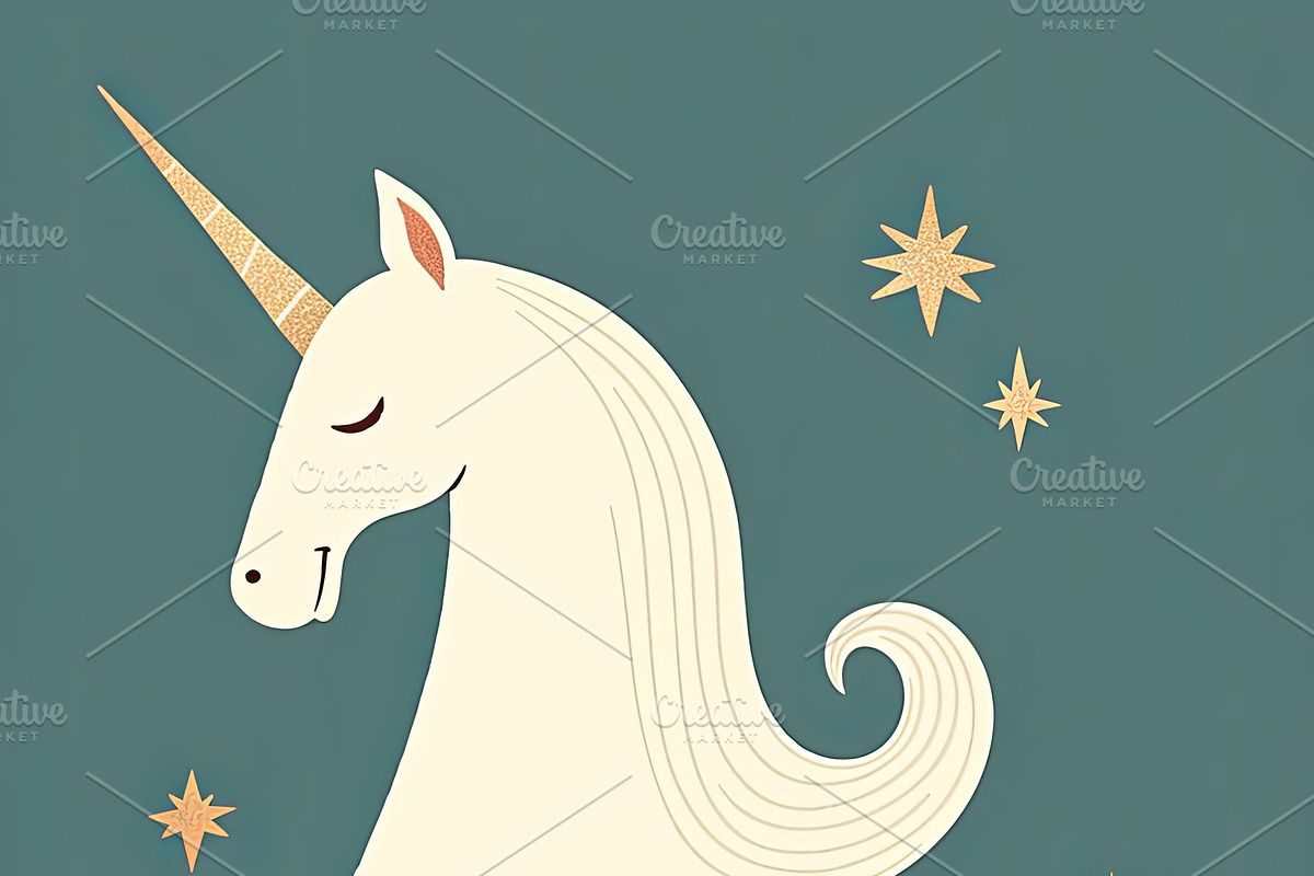 Elegant unicorn illustration in a whimsical floral and astral composition, an Illustration by AS photostudio