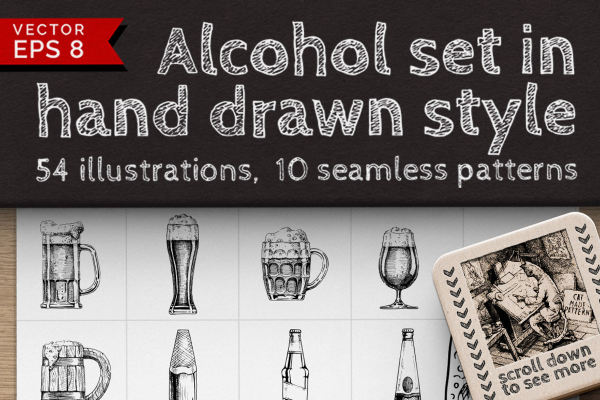 Huge alcohol vintage set, a Food Illustration by CatMadePattern (Photo 1 of 5)