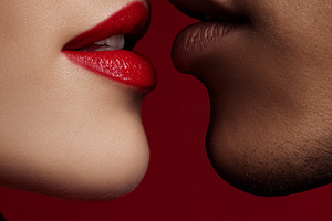 Couple expressing love and passion, noses touching, lips close,, a Photo by Studio ANNA