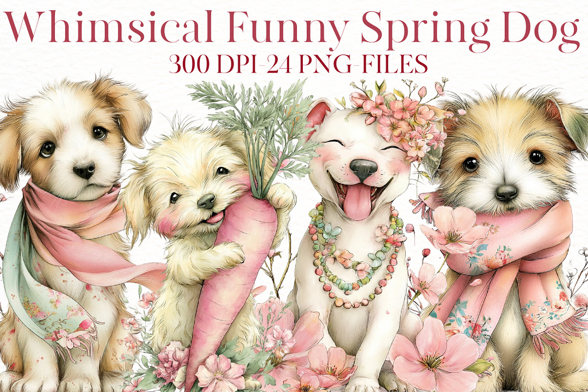 Whimsical funny spring Dog Clipart, an Illustration by Designworld (Photo 1 of 8)