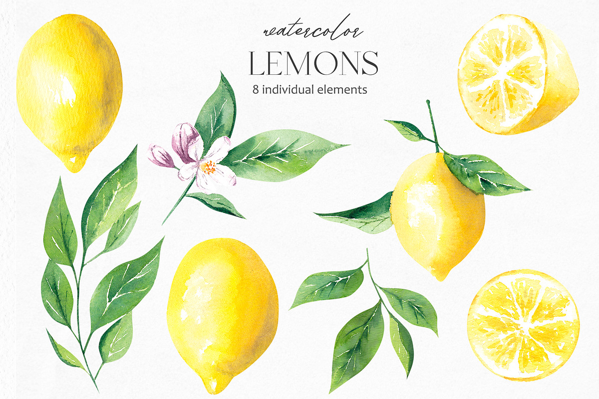 Watercolor Lemons Clipart, an Illustration by YuliyaArtGarden (Photo 2 of 6)