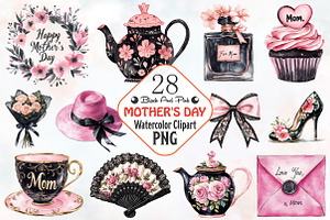 Black and Pink Mother's Day Clipart, a Seasonal Illustration by RobertsArt
