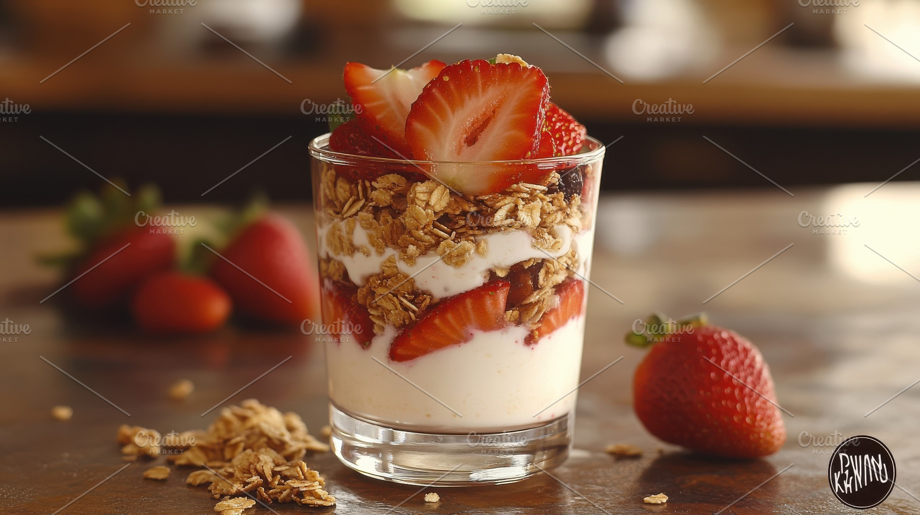 Strawberry parfait: layers of yogurt, a Background Photo by Pixeness