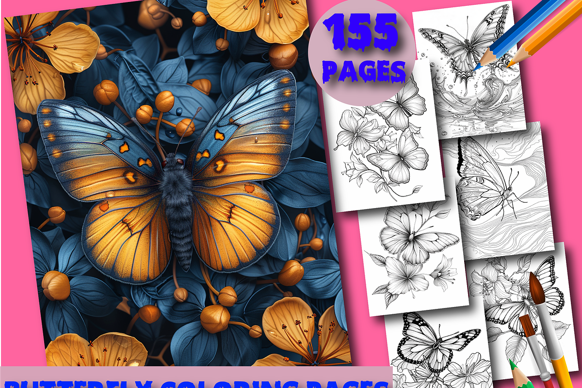 Butterfly Coloring Book for Adults, an Animal Illustration by Design Zone (Photo 1 of 7)