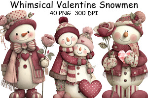 Whimsical Valentine Snowmen Clipart, an Illustration by CraftArtStudio