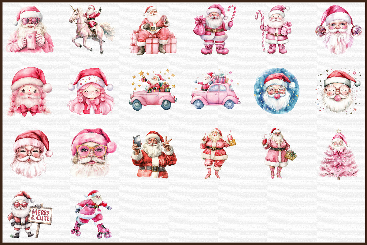 Pink Trendy Christmas Santa Png Clip, an Illustration by Sublimation Artist (Photo 3 of 6)
