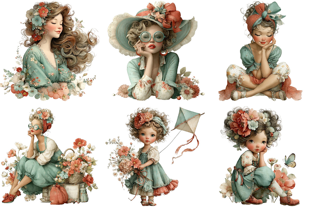 Whimsical Summer Girls Clipart, an Illustration by DreamArtGraphic (Photo 5 of 5)