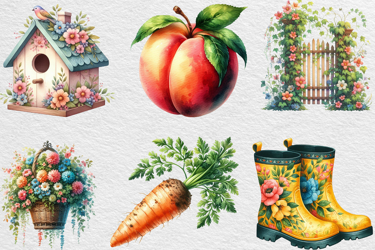 Summer Garden Watercolor Clipart, an Illustration by Black Bird Studio (Photo 4 of 6)