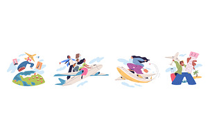 People plane trip. Happy tourist, a Transportation Illustration by Stock-Smart-Start