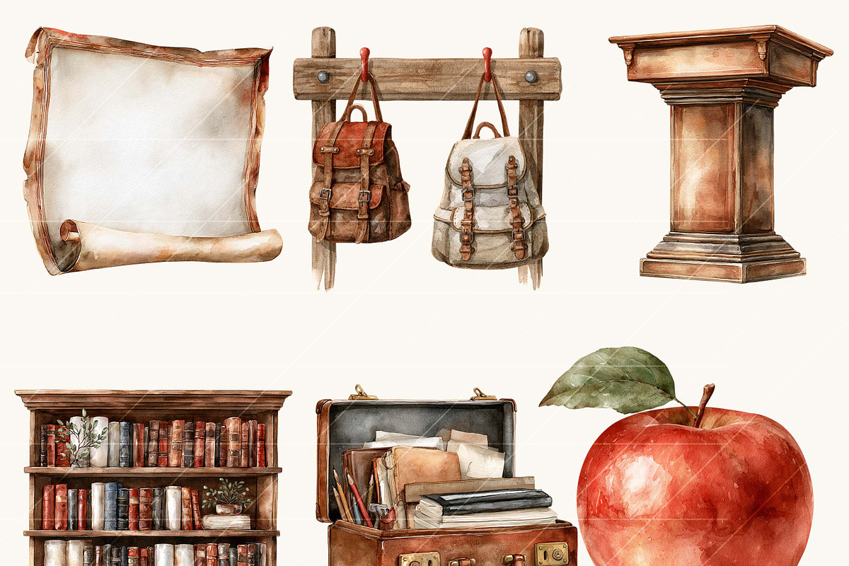 Vintage Schoolhouse Clipart Bundle, an Object Illustration by BusyDaydesign (Photo 6 of 9)