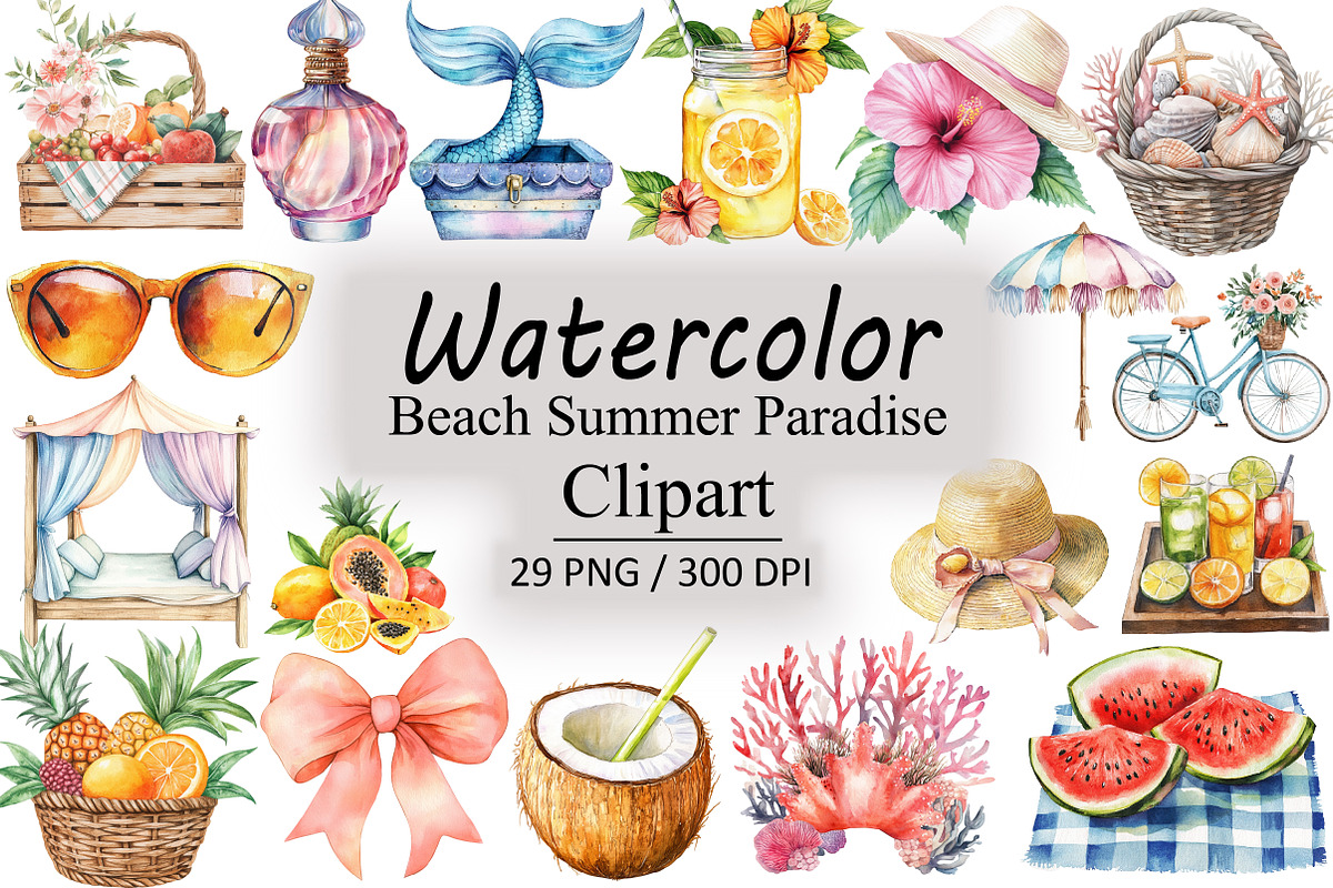Beach Summer Paradise Clipart, an Illustration by Design Market (Photo 1 of 4)