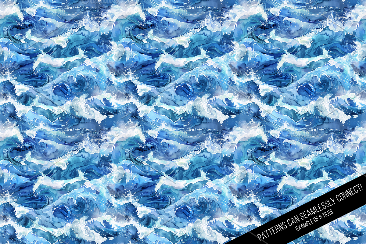 Watercolor Waves Digital Paper, a Pattern Graphic by Chromolume Studio (Photo 22 of 28)