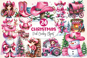 Pink Christmas Cowboy Clipart PNG