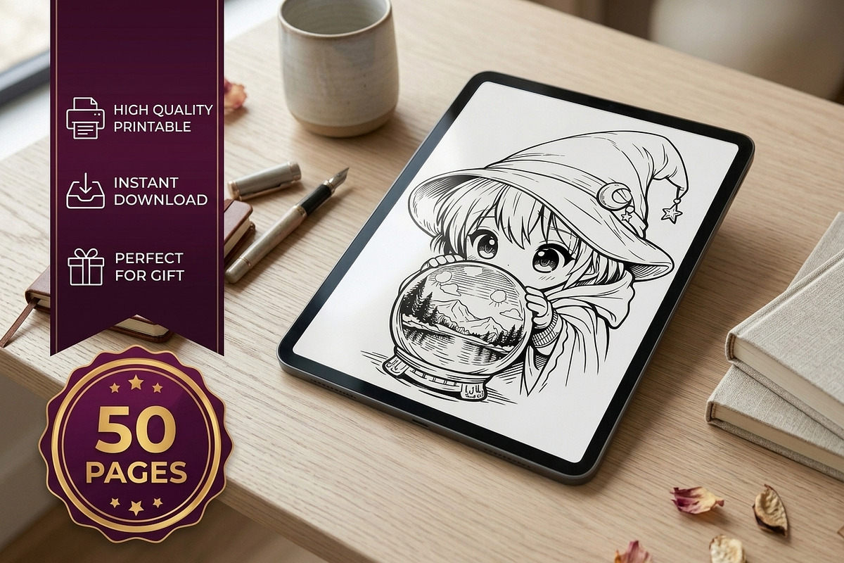 Cute Wizard Coloring Book Pages vol1, a Seasonal Illustration by ikarifq shop (Photo 1 of 5)