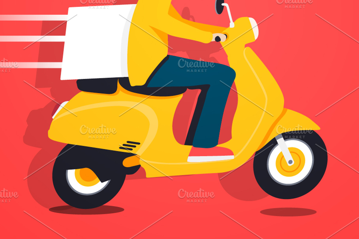 Supplier On Scooter With Package, a Person Illustration by Black White Mouse Design (Photo 2 of 3)