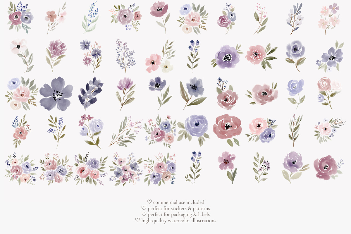 watercolor floral clipart set, a Decorative Illustration by Patishop Art (Photo 9 of 10)