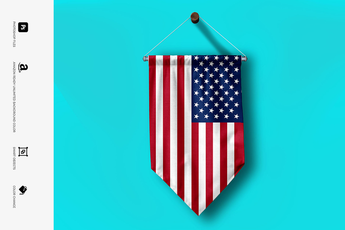 Flag Pennant Hanging Mock-up, a Product Mockup by Mock-up Store (Photo 2 of 6)